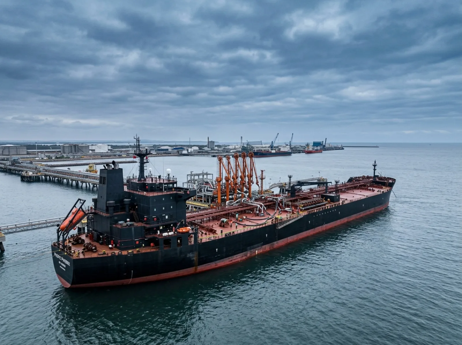 Crude oil tanker at export terminal